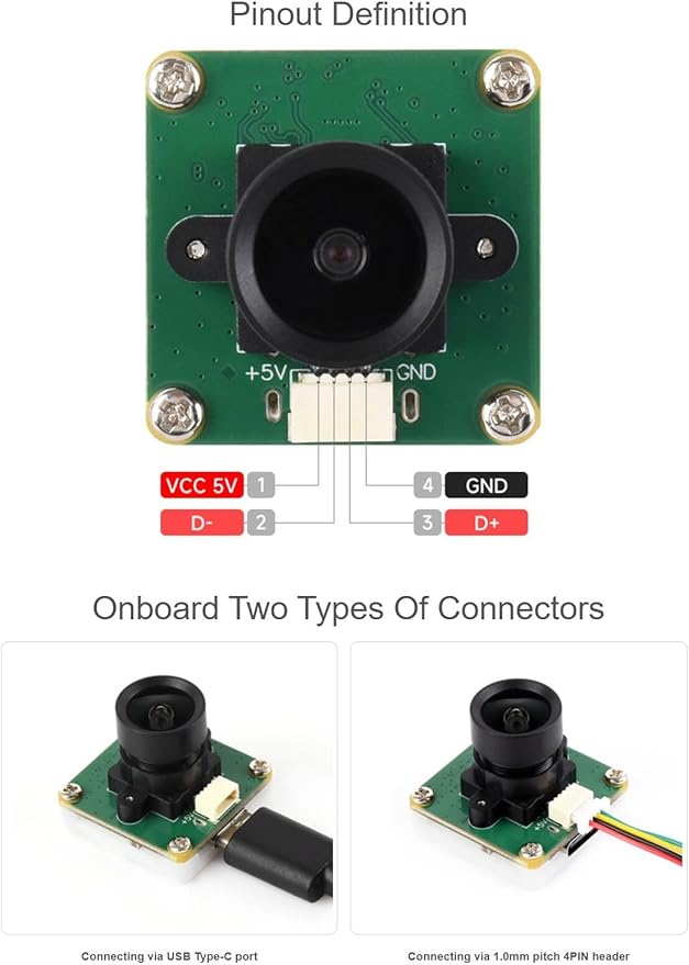 OS05A10 5MP USB Camera (A) Supports USB2.0 Type-C Port and SH1.0 4PIN Header 96° FOV