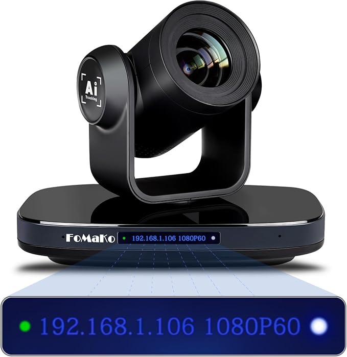 FoMaKo PTZ Camera HDMI 1080P60 AI Auto-Tracking PTZ Camera 20X Optical Zoom USB3.0 Type-C 3G-SDIfor Church Worship Education Conference Events NDI UpgradeableK20Black Color
