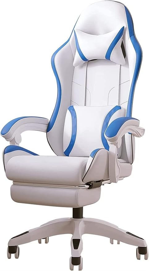 Computer PC Chair Height-Adjustable Swivel Video Game Chair Executive Office with Footrest Lumbar Support