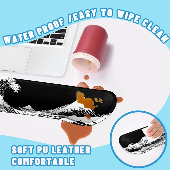 Wave Mouse Pad Set Japanese Black White Mount Fuji Kanagawa Gaming Mousepad 4in1 Desk Mat for Desktop Anti-Slip XXL Big Computer Ergonomic Mousepad with Wrist Support for Keyboard and Mouse