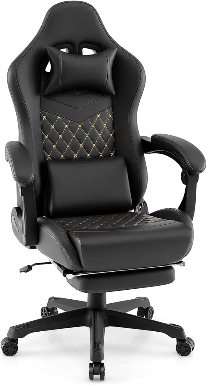 Giantex Gaming Chair High Back Video Game Chair with Footrest Headrest &amp Lumbar Support Ergonomic Computer Chair w/Rocking Function Height Adjustable Swivel Task Chair Black