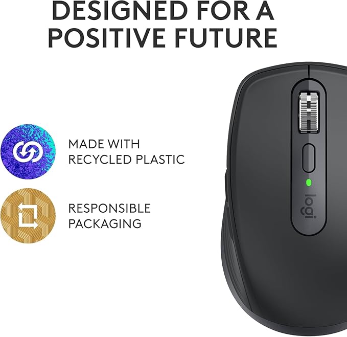 Logitech MX Anywhere 3S Compact Wireless Mouse Fast Scrolling 8K DPI Any-Surface Tracking Quiet Clicks Programmable Buttons USB C Bluetooth Windows PC Linux Chrome Mac - Black (Renewed)