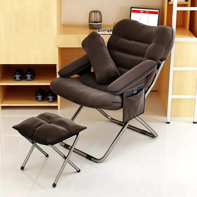 YCKEGEW Lazy Chair IndoorLounge Chair Living RoomFolding Armcharir with Footrests and PillowUpholstered Recliner SleeperReading Gaming Chair (Color : Dark Brown)