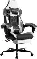 Gaming Chair with Footrest High Back Gaming Chairs PVC Leather Ergonomic Gamer Chair with Adjustable Headrest Lumbar Support Racing Style Video Gaming Chair for Office/Home (Black White)