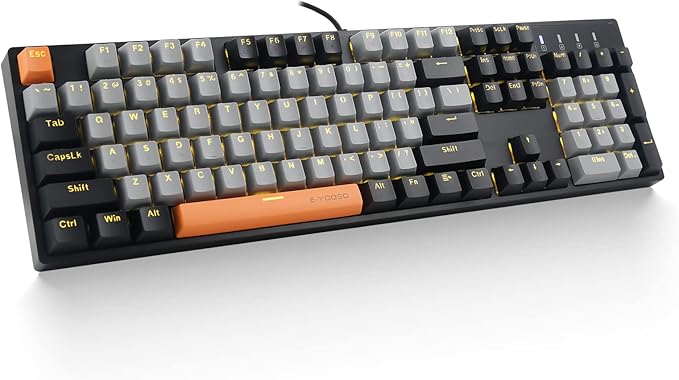 E-YOOSO Z-14 Wired Mechanical Gaming Keyboard 104 Key Red Switch Hot Swappable Full-Size Office Work Computer Keyboards Solid Yellow Backlit Mechanical Keyboard for PC Mac Black