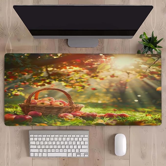 Grass Fruit Tree Apple Large Mouse Pad Gaming Mousepad Desk Mat for Desktop Computer Keyboard Waterproof Mouse Mat Desk Pad with Non-Slip Base for Game School Office Home 35.4 x 15.7