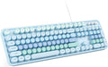 Large Print Keyboard Wired Full Size Wired Retro Round Keyboard with Foldable Stands Plug and Play for Laptop and Office PC- Blue Gradient