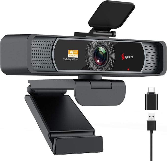 Angetube Wide Angle 4K Webcam for PC - 120° FOV PDAF Autofocus 2 Noise-Cancelling Mics 1080P@60FPS Auto Light Correction USB-A/C Privacy Cover Video Conference Camera for Mac Laptop and Desktop