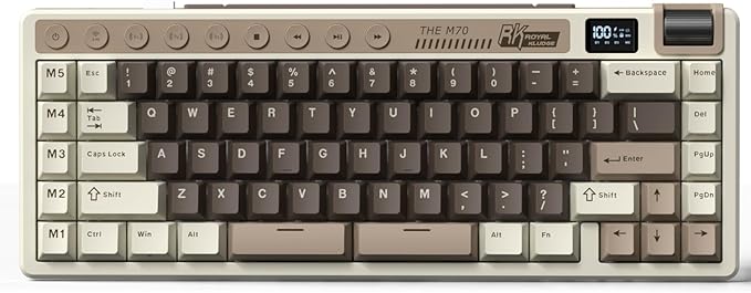 RK ROYAL KLUDGE M70 Wireless Mechanical Keyboard with Macro Keys 2.4GHz/Bluetooth/Wired 75% Gaming Keyboard with 6000mAh Battery Gasket-Mount Display &amp Knob RGB Hot-Swappable Linear Cream Switch