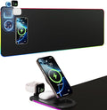 HAUTOCO Wireless Charging Mouse Pad 15W RGB Gaming Mousepad Waterproof Desk Mat with Phone Holder 35.4''x11.8'' Extra Large Desk Pad Non-Slip Base Computer Keyboard Mat for PC Laptop Black