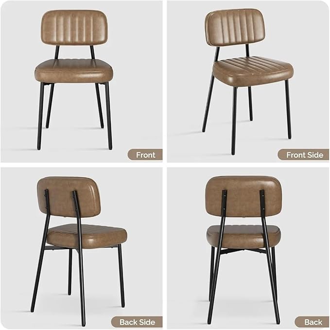 Adjustable Office Computer Chair with Armrest 1pcs Minimalist Comfy Upholstered Dining Chairs with Thick Cushions Seat Back and Metal Legs(Brown)