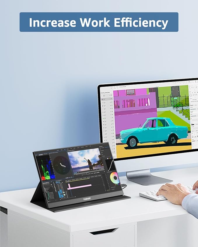 Yodoit Portable Monitor for Laptop 1920×1200 16 FHD Screen IPS Display with USB Type C Port Built-in Speakers and Smart Cover Compatible with PC MacBook Xbox (Black)