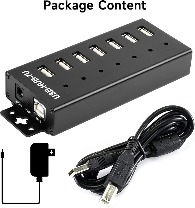 Waveshare Industrial Grade USB HUB Extending 7X USB 2.0 Ports Industrial-Grade Materials Stable and Reliable Performance Rugged &amp Durable with A Variety of Protective Functions