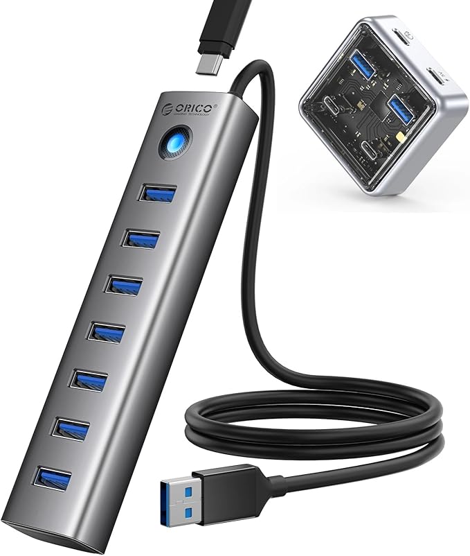 ORICO Multiport Aluminum USB Hub with 3.28 Ft Cable 7 Ports USB 3.0 Hub+ 4 Ports USB 3.2 Hub