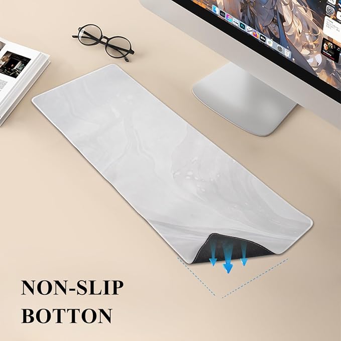 Gaming Desk Mat with Keyboard Wrist Rest Set 4 in 1 Large Mouse Pad &amp Cloud Keyboard Wrist Rest&amp Mouse Wrist Rest&ampCoaster Comfort and Support for Typing and Gaming(White)