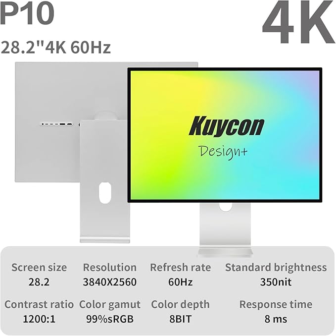 P10 28 inch FHD (3840x2560) 4K Monitor IPS Black Panel 16.70 Million Colors 99% sRGB 8msHDR10G-Sync FreeSync1200:1 ContrastEye CareAnti-GlareHDMIDPVESA (Minimalist - Without Stand)