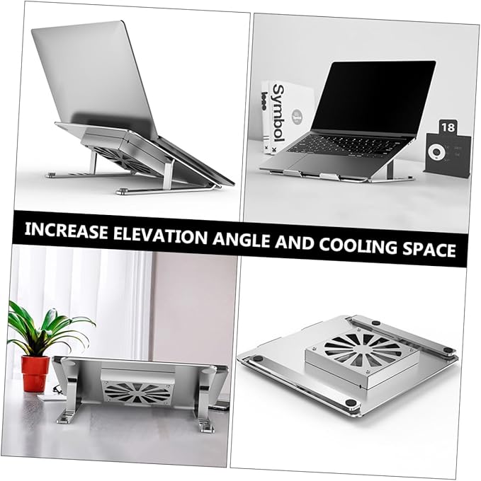 BESPORTBLE Adjustable Height Alloy Laptop Cooler Stand with Quiet Cooling Fan for Gaming and Office Use Compatible Under 17.3 Inch Laptops Silver
