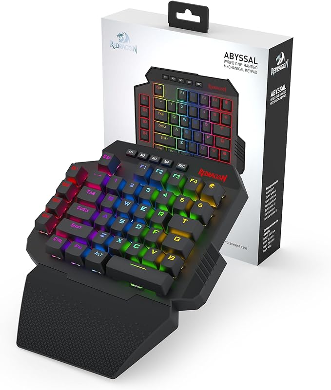 Redragon K758 Wired One-Handed RGB Mechanical Gaming Keyboard 39 Keys Type-C Professional Gaming Keypad w/Upgraded Hot-Swappable Socket 4 Onboard Macro Keys &amp Dedicated Wrist Rest