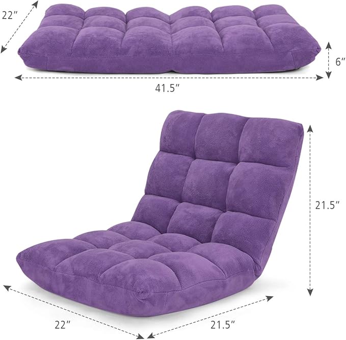 GORELAX Memory Foam Floor Chair 14-Poistion Adjustable Reading Gaming Chair Recliner Folding Cushioned Meditation Chair with Back Support Padded Lazy Sofa for Adults Kids