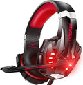 BENGOO Stereo Pro Gaming Headset for PS4 PC Xbox One Controller Noise Cancelling Over Ear Headphones with Mic LED Light Bass Surround Soft Memory Earmuffs for Laptop Mac Wii Accessory Kits