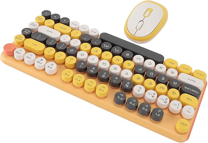 Vikye Mechanical Gaming Keyboard 2 - Modes 82 Keys Adjustable DPI Keyboard with Low Noise Mouse for Office Gaming BT / 2.4GHz (Yellow)