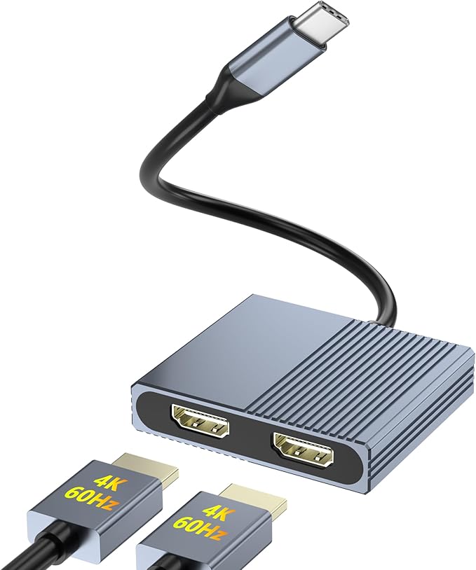 Dual HDMI Adapter for 2 Monitors Double 4K@60Hz HDMI Splitter for dual monitors Dual Monitor Adapter hdmi Splitter Extended Display USB C Laptop Docking Station Dual monitor for Dell/Mac/HP/Lenovo