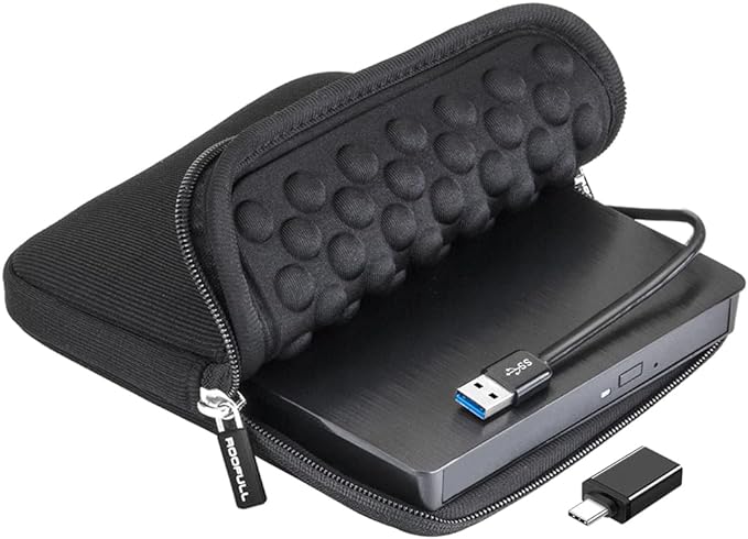 ROOFULL External CD DVD Drive for Laptop with Carrying Case USB 3.0 Type-C DVD Player CD Disc Reader Writer Burner Portable for Windows 11/10/7 Computer Mac MacBook Linux PC ECD819-SU3