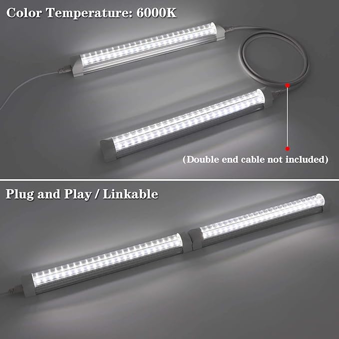 KALINA T8 V-Shape Integrated Single Fixture 2FT Led Tube Light 1680lm 6000k White 15W Utility Shop Light Ceiling and Under Cabinet Light Corded Electric with Built-in ON/Off Switch (Pack of 2)