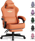 GTPLAYER Gaming Chair with Pocket Spring Cushion Big and Tall Gamings Chairs 350LBS High Back Computer Chair with Footrest for Adults Lumbar Support Swivel Game Chair for Office Leather Orange