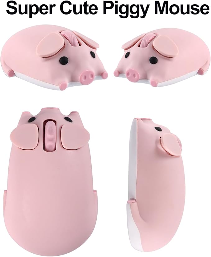 Wireless Mouse Pink Cute Pig Design Bluetooth Dual Mode Portable Compact Lightweight Silent Optical Kawaii Mice for PC Laptop Computer Tablet Macbook Pro/Air Kids Girls Student Home School Office Gift
