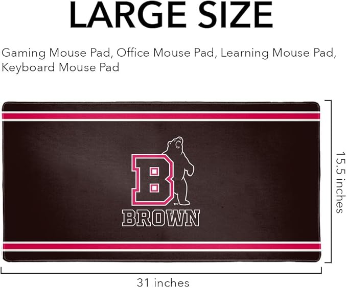 Brown University Bears Primary Logo Stripes Large Gaming Mouse Pad Desk Mat with Stitched Edges Non-Slip Base for Gamer Home and Office 31.5 x 15.7