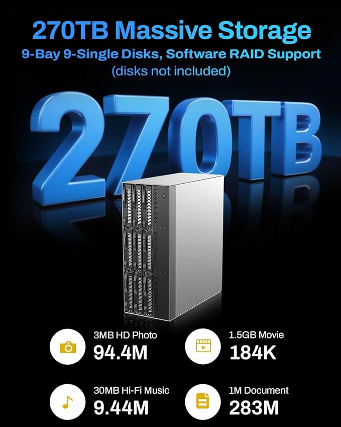 TERRAMASTER D9-320 Hard Drive Enclosure - 9Bay USB 3.2 Gen2 10Gbps Type-C External HDD Storage Independent Power Control for Each Bay Hot Swappable Plug and Play (Diskless)