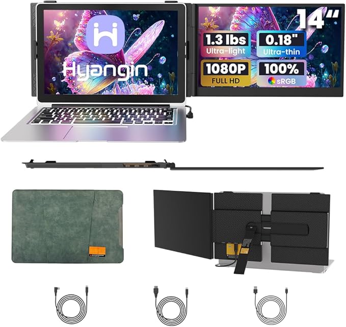 Hyangin Laptop Screen Extender 14-inch 2026 Upgraded Ultra-Slim 1080P Laptop Monitor Extender Ultra-Light Dual Screen Portable Monitor for 13-17.3 Laptops Compatible with Windows/Mac/Linux/Chrome