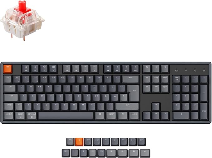 Keychron K10 RGB Full Size Layout Hot-Swappable Mechanical Keyboard for Mac Windows Multitasking 104-Key Bluetooth Wireless/USB Wired Gaming Keyboard with Keychron Super Red Switch Aluminum Frame