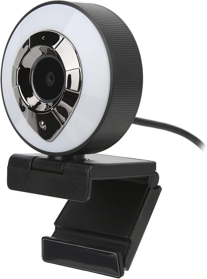 1080P HD Web Camera with Autofocus USB2.0 White and Warm Light for Clear Video Streaming - 360° Rotation Dual Microphones Ideal for Desktop and Laptop