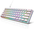 60% Mechanical Gaming Keyboard - 61 Keys Brown Switch Quiet Office Computer Keyboard - Multi Color RGB Rainbow Led Backlit - Programmable for PC/Windows/Mac/Gamer - USB Wired - White