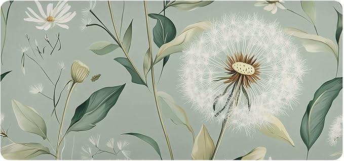 Mouse Pad Desk Mat Leather Desk Pad Large Gaming Desk Cover Protector Mat for Keyboard Computer Laptop Office Waterproof 35.4 x 16.5 Inch Sage Green Dandelion