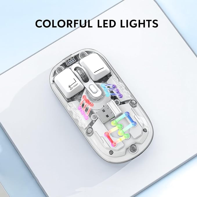 Sahara - Wireless Mouse | Transparent Shell LED Lights | Rechargable Battery | USB &amp Type C Adapter | Glacier Pro Series | Clear