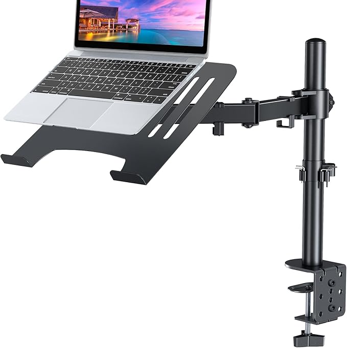 H&ampC(hcck&ampCllassp) Laptop Desk Mount for 11-17 Notebook Fully Adjustable with Tilt Swivel Rotation Extension Single Laptop Arm with Vented Tray C-clamp Black