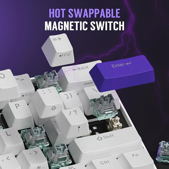 RK ROYAL KLUDGE C61 HE Gaming Keyboard 60% Wired Mechanical Keyboard with Hall Effect Magnetic Switch 8000Hz Polling Rate Rapid Trigger RGB Backlit 61 Keys White Purple