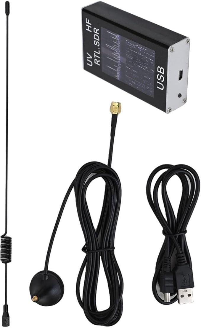 100KHz-1.7GHz USB Tuner Receiver for RTL2832U R820T2 Chipset Aluminum Shell Supports HF VHF UHF Bands AM NFM FM USB LSB CW Modes Includes Whip Antenna and Cable