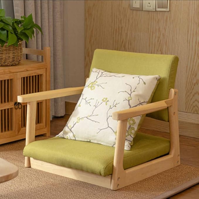 BTZHY Floor Chair Japanese Floor Chair Legless Bay Window Backrest Lazy Chair with Armrests Portable Japanese Tatami Chair Meditation Floor Solid Wood Seating Chairs