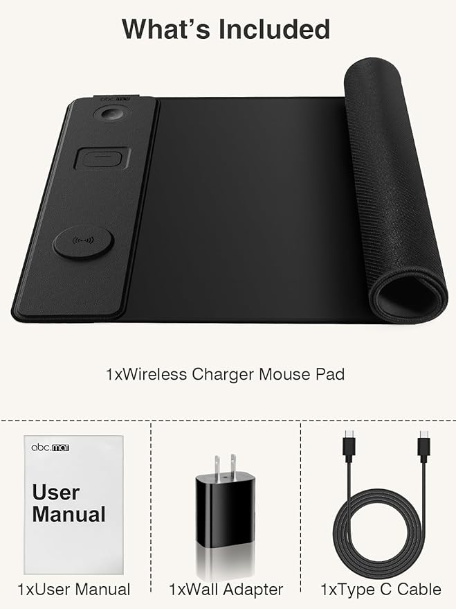 4-in-1 Mouse Pad with Magnetic Wireless Charging 31.5x15.8 Large Desk Mat for Laptop/Keyboard Waterproof Smooth Surface Non-Slip Base with Adapter