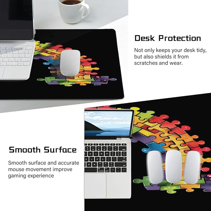 Large Mouse Mat Autism Rainbow Color Computer Mousepad with Non-Slip Rubber Base Waterproof Mouse Pad Desktop Keyboard Pad for GamerHome School Laptop Office Accessories35.4x15.7 in
