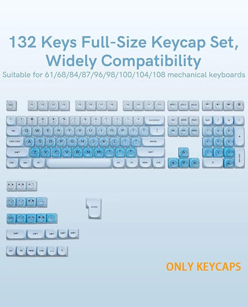 132 Keys PBT Keycaps Jelly Keycaps Cute Custom Creamy Key caps MOA Profile for 61/68/84/87/98/100 Cherry Gateron MX Mechanical Keyboards Blue