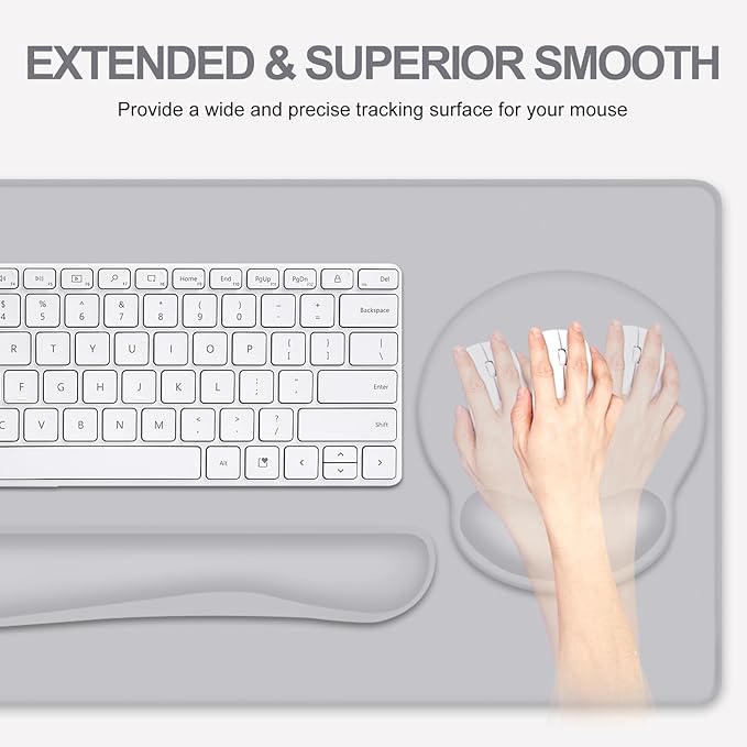 4 PCS Mouse Pad Desk Mat Protector Keyboard Wrist Rest + Comfortable Mouse Pad with Wrist Rest +Coaster Large Gaming Mousepad for Computer Laptop 35.4X 15.7 Deskpad for Office Home I Light Gray