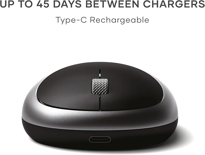 Satechi M1 Wireless Bluetooth Mouse USB-C Rechargeable Compact &amp Portable for MacBook Air/Pro M5/M4 iPad Air/Pro M5/M4/M3 iPad mini Mac mini iMac &amp Windows - Space Gray