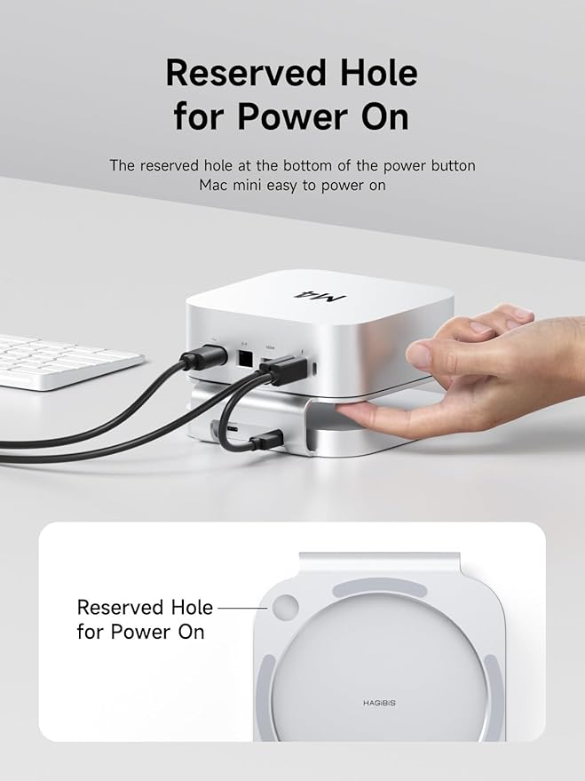 Hagibis Mac mini M4 Hub &amp Stand with SSD Enclosure 3 in 1 USB Type-C Docking Station with M.2 NVMe SSD Case 4K@60Hz HDMI 10Gbps USB3.2 Gen2 SD4.0 TF4.0 5V/2A Power Supply for M4 Pro (MC60H)