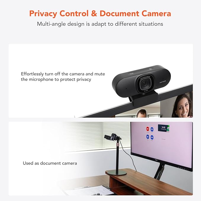 NUROUM V15AF 2K Webcam for PC 1080P 60fps Autofocus HD Webcam with Dual Noise Cancelling Microphone 75° FOV&ampLight Correction USB Web Camera Plug&ampPlay for Zoom/TeamsGrey