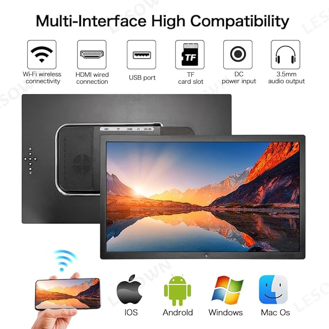 18.5 Inch Wireless Portable Gaming Monitor HDMI 1920x1080 100% sRGB Travel External Screen Support AirPlay Miracast Compatible with Laptop iOS Android Windows Mac TF Card